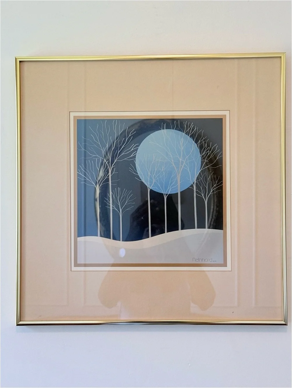 Siegbert Reinhard Trees Blue Moon 1979 | Vintage Framed Art Print MCM